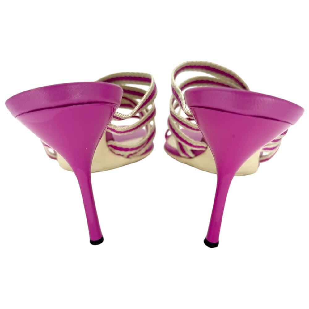GUCCI Mirabelle Knotted Stripe Mules EU 40 US 10 Fuchsia Pink High Heels Sandals - Picture 5 of 11